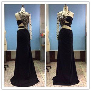 Darius Cordell - one sleeve cut out black prom dress